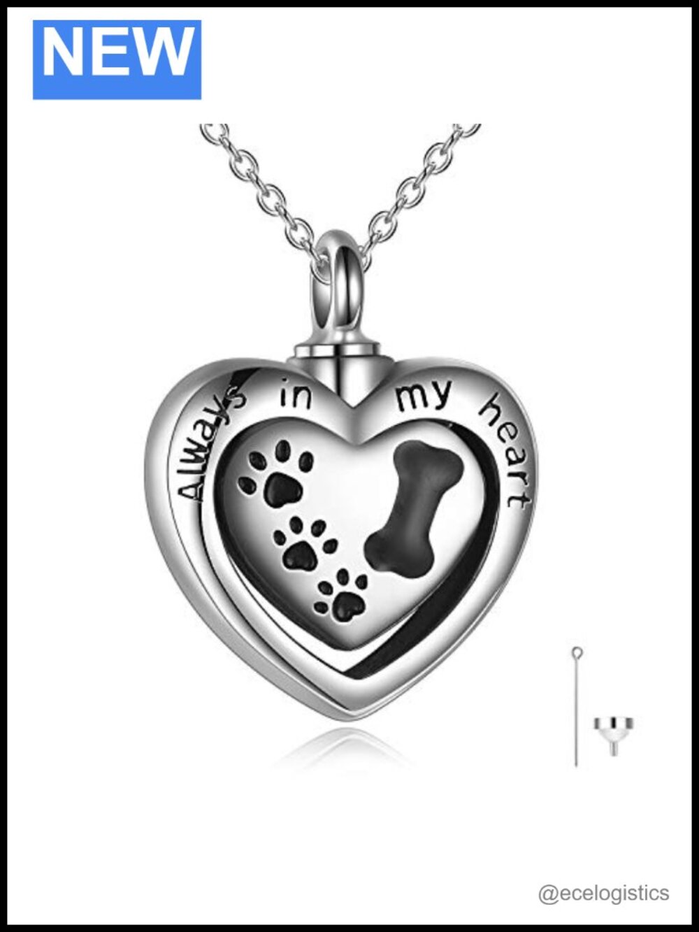 Sterling Silver Urn Pendant Necklace, 18" Chain, Pet Paw Ashes Keepsake